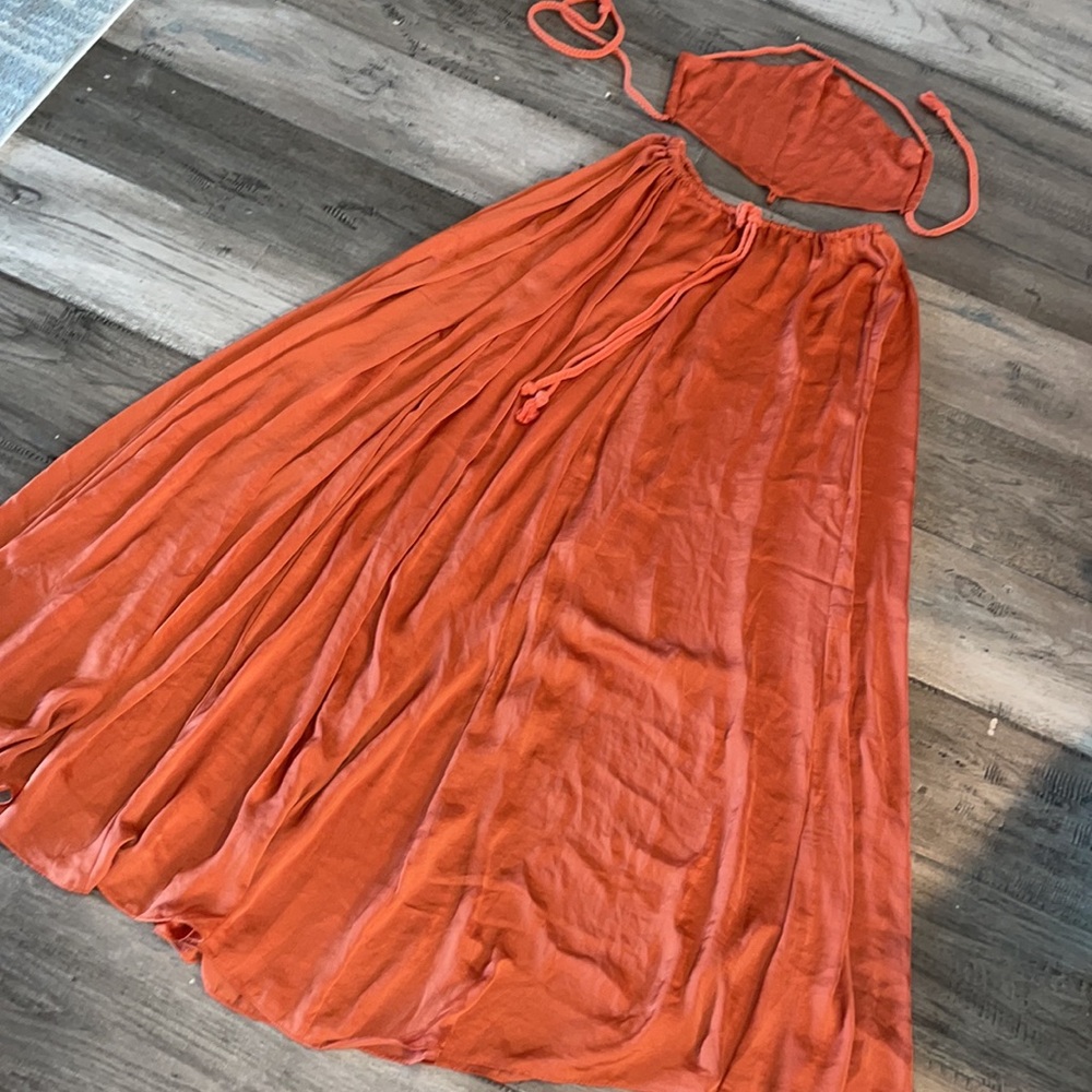Orange maxi skirt and top set Size S